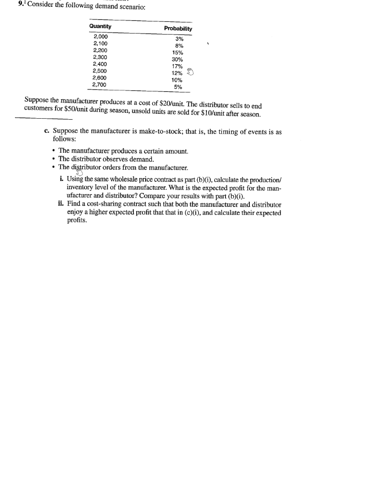 9. Consider the following demand scenario: