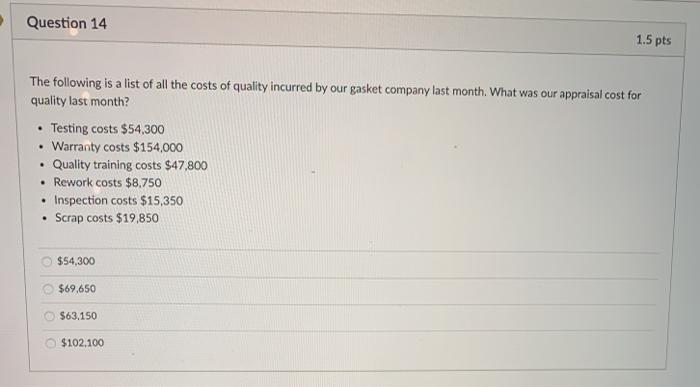 - Question 14 1.5 pts The following is a list of