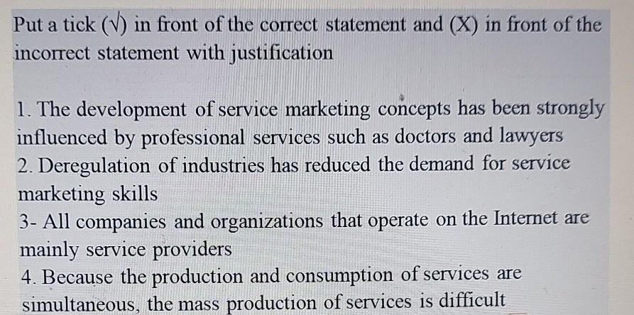 Put a tick (V) in front of the correct statement