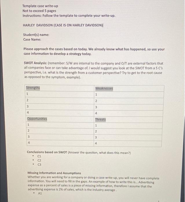 Template case write-up Not to exceed 5 pages