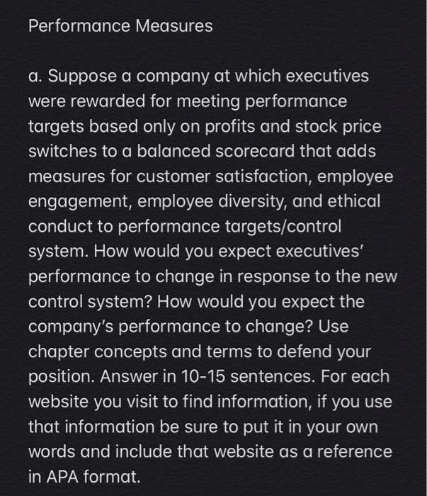 Performance Measures a. Suppose a company at