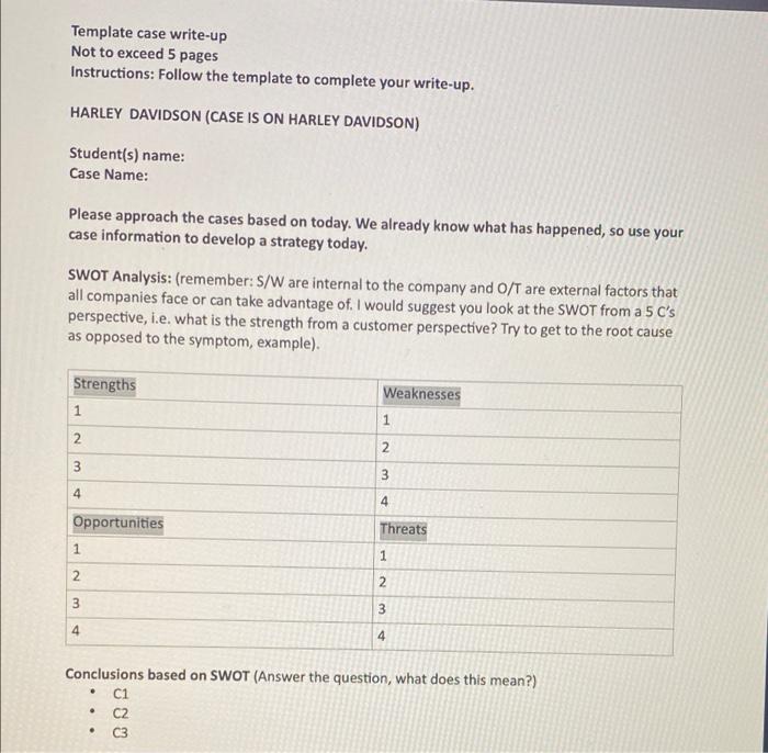 Template case write-up Not to exceed 5 pages