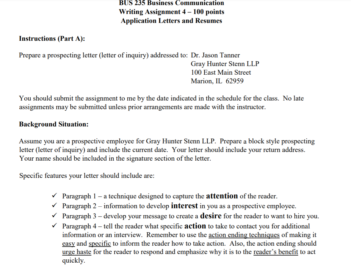 BUS 235 Business Communication Writing Assignment