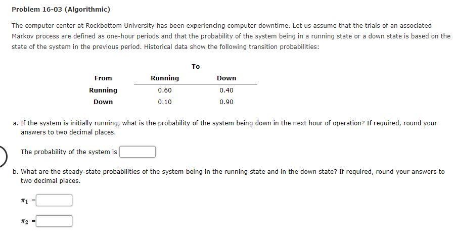 Problem 16-03 (Algorithmic) The computer center