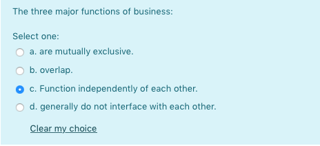 The three major functions of business: Select