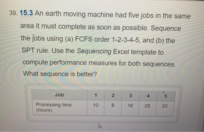 39. 15.3 An earth moving machine had five jobs in