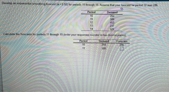 Develop an exponential smoothing forecast