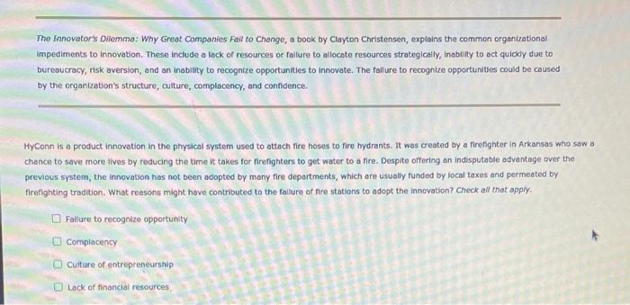 please check all that apply The Innovator's