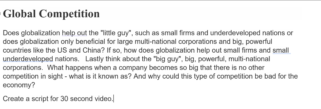 "Globalization" and "Competition" Global