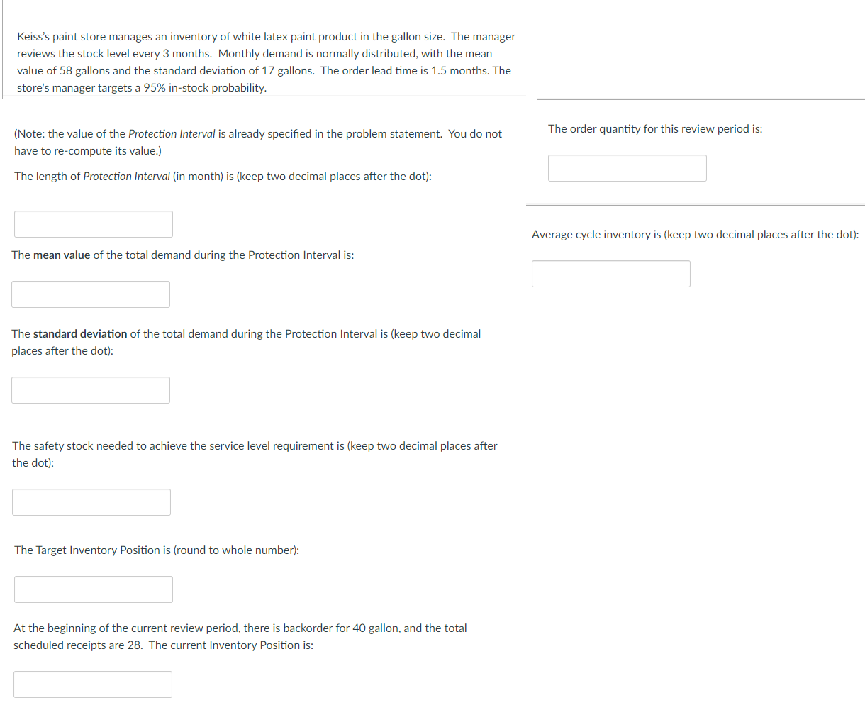 Keiss's paint store manages an inventory of white