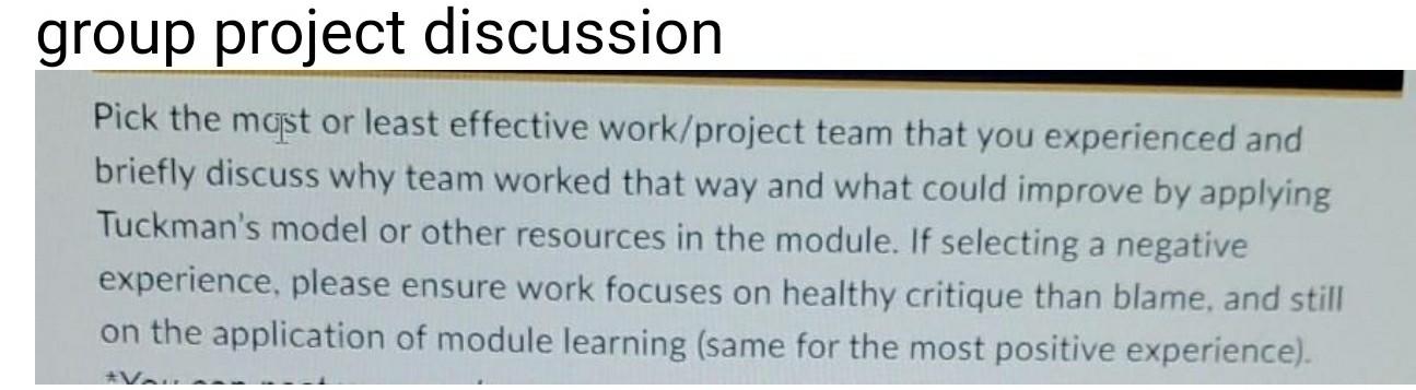 group project discussion Pick the most or least