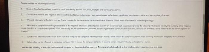 Consumer behavior Please answer the following 1