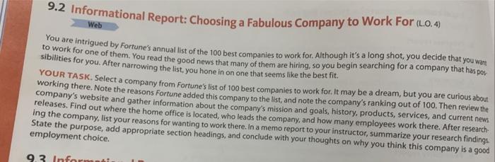 Web 9.2 Informational Report: Choosing a Fabulous