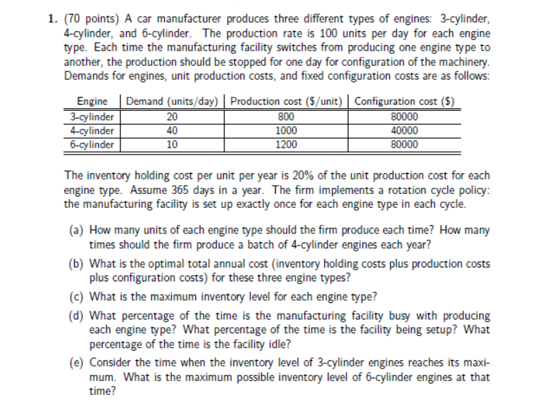 (70 points) A car manufacturer produces three