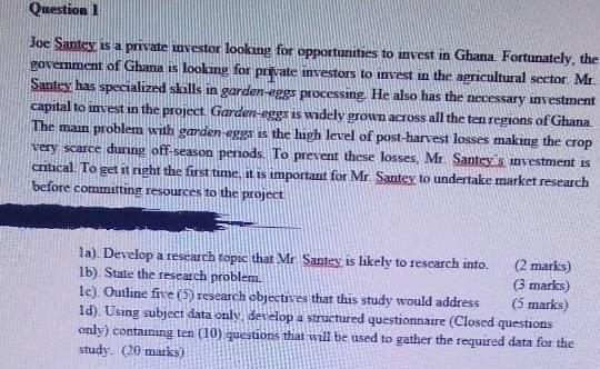 Question 1 Joe Santey is a private investor