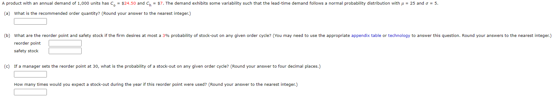 A product with an annual demand of 1,000 units