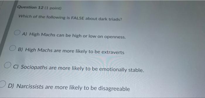 Question 12 (1 point) Which of the following is