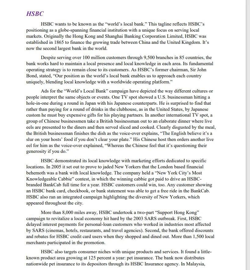 HSBC HSBC wants to be known as the 