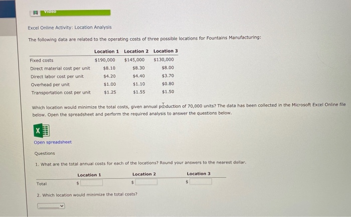 Vio Excel Online Activity: Location Analysis The