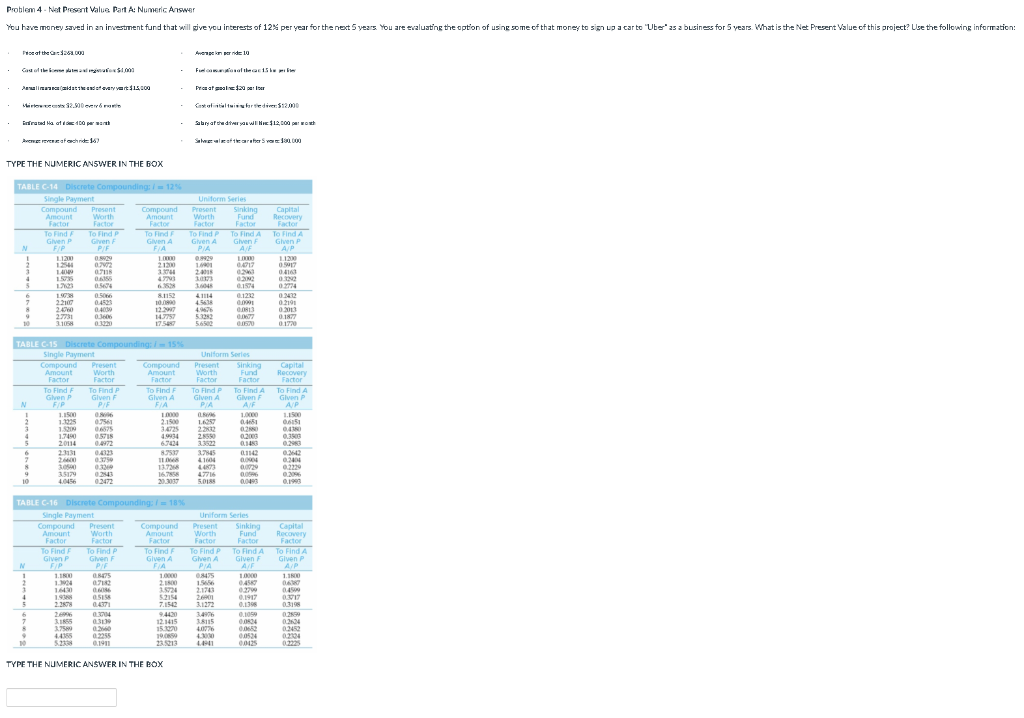 Problem 4 Not Present Value Part A: Numer You