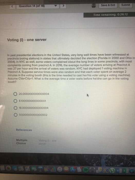 Question 14 (of 18) Save & Exit Submit Time