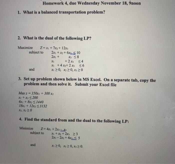 Homework 4, due Wednesday November 18, 9noon 1.