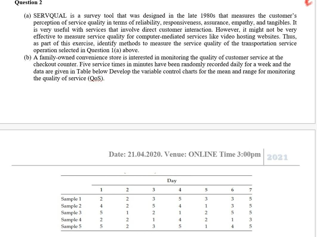 Question 2 (a) SERVQUAL is a survey tool that was
