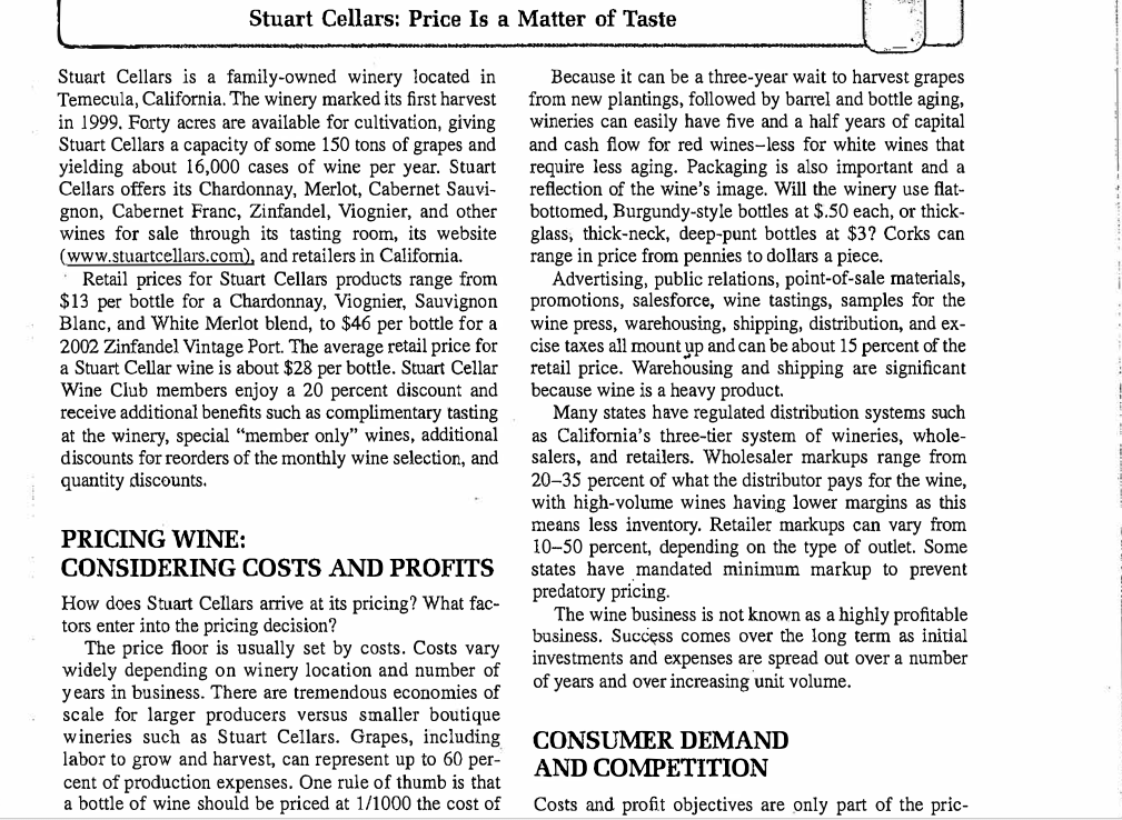 Please show all work! Thank you! Stuart Cellars: