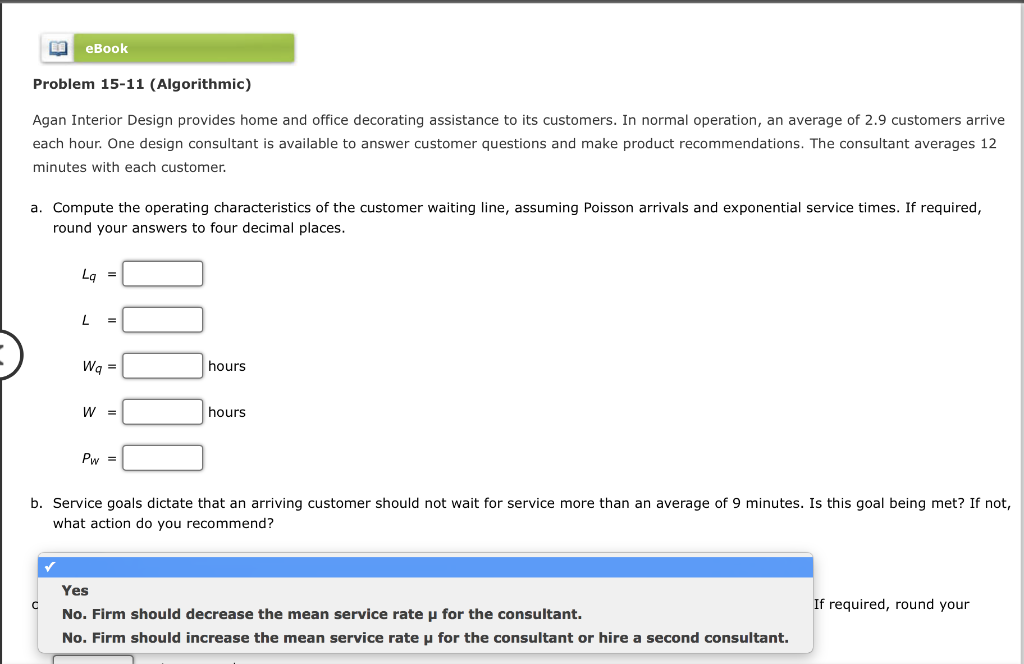eBook Problem 15-11 (Algorithmic) Agan Interior