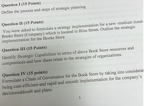 Question I (15 Points) Define the process and