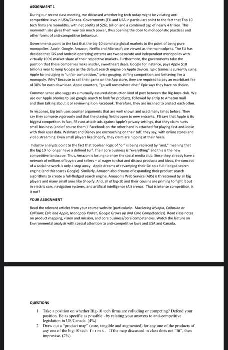 ASSIGNMENT 1 During our recent class meeting we