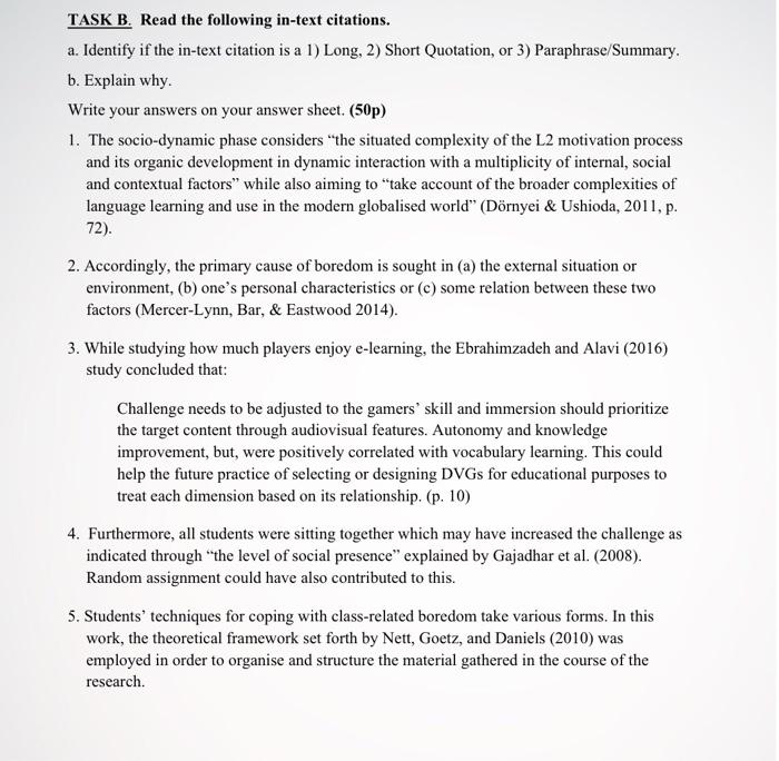 Should be in this format please! TASK B. Read the