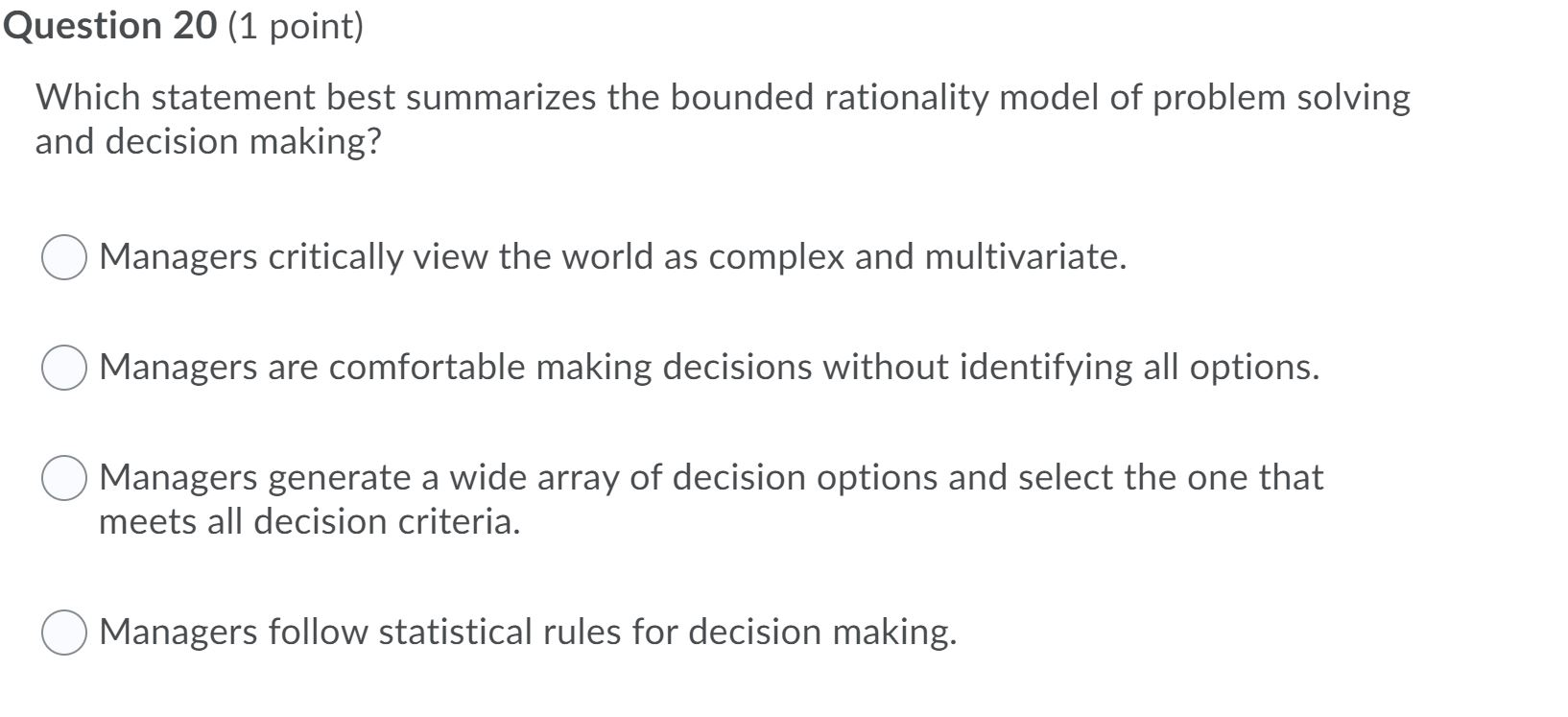 Question 20 (1 point) Which statement best
