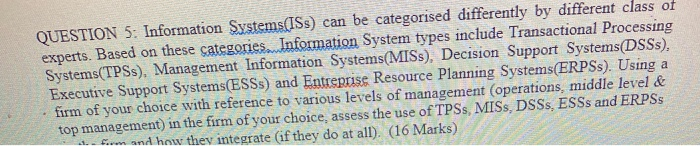 QUESTION 5: Information Systems(ISS) can be