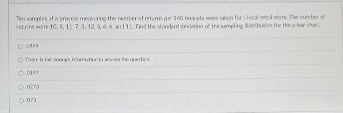 Ten samples of a process measuring the number of