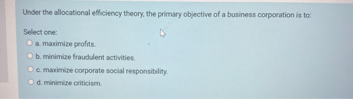 Under the allocational efficiency theory, the