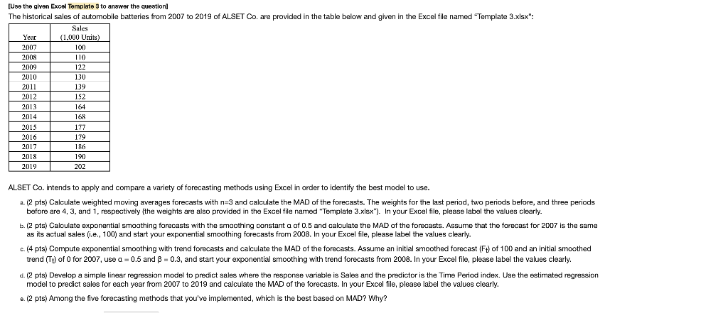 110 [Use the given Excel Template 3 to answer the