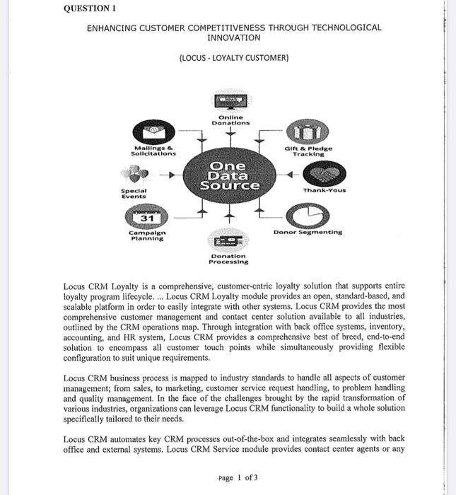 QUESTION 1 ENHANCING CUSTOMER COMPETITIVENESS