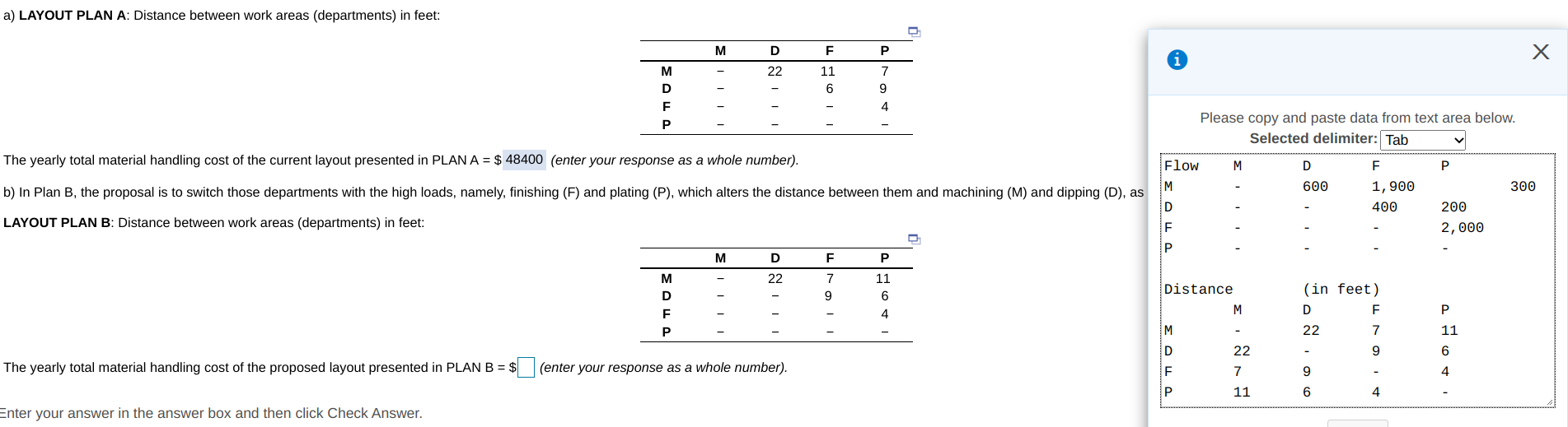 a) LAYOUT PLAN A: Distance between work areas