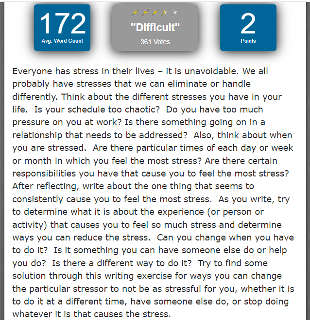 172 "Difficult" 361 Votes 2 Avg. Word Count