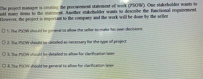 The project manager is creating the procurement