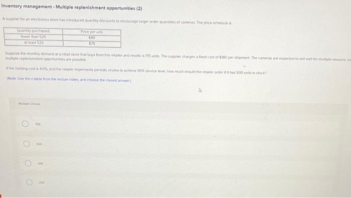 Inventory management - Multiple replenishment