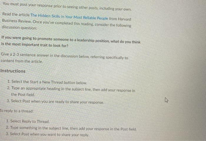 You must post your response prior to seeing other