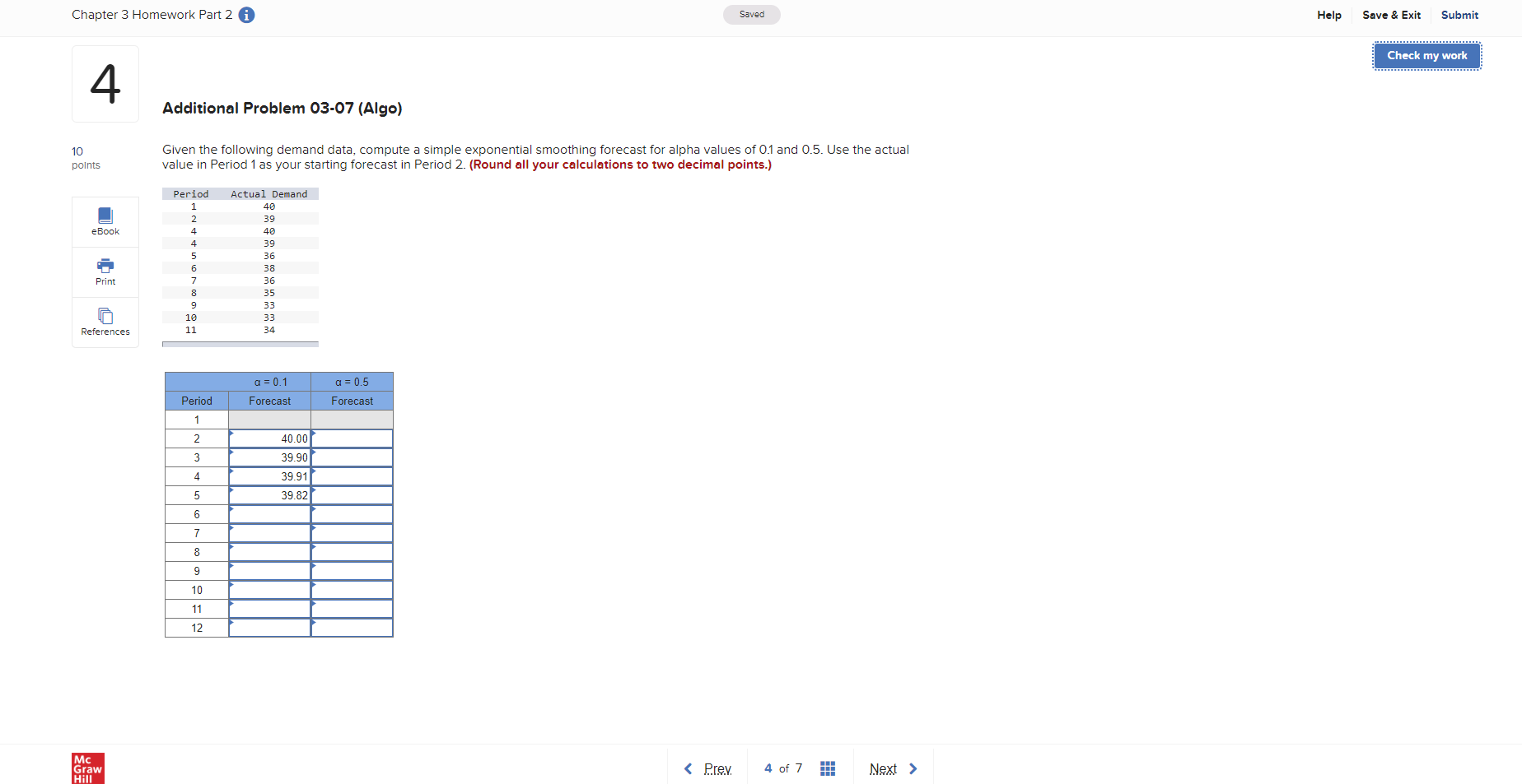 Given the following demand data, compute a simple