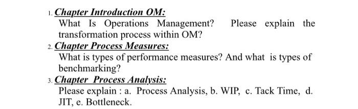 1. Chapter Introduction OM: What Is Operations