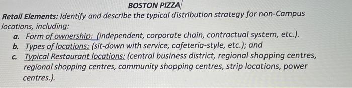 BOSTON PIZZA Retail Elements: Identify and