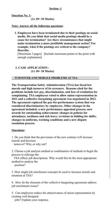 Section 1 Question No. 1: (Ix 10- 10 Marks) Note: