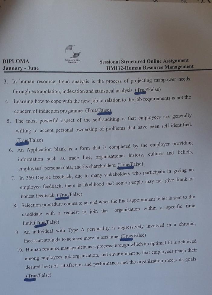 B. DIPLOMA Sessional Structured Online Assignment