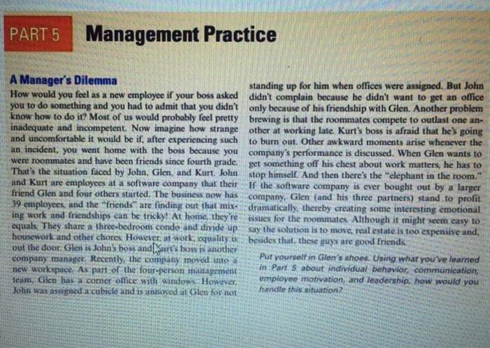 please answer this for me PART 5 Management