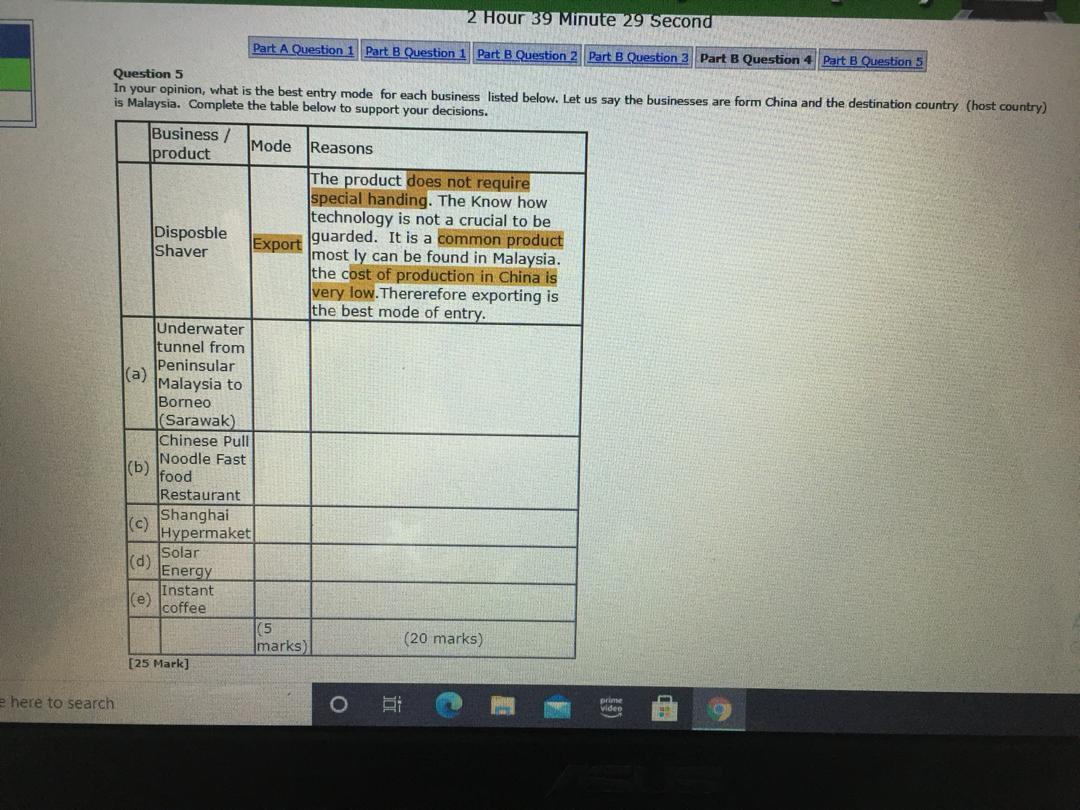 2 Hour 39 Minute 29 second Part A Question 1 Part